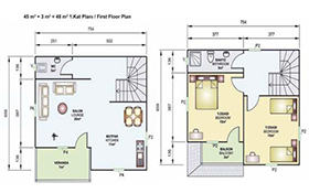 100m2 metrekare iki katlı prefabrik ev