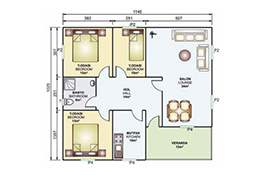 117m2 metrekare prefabrik ev